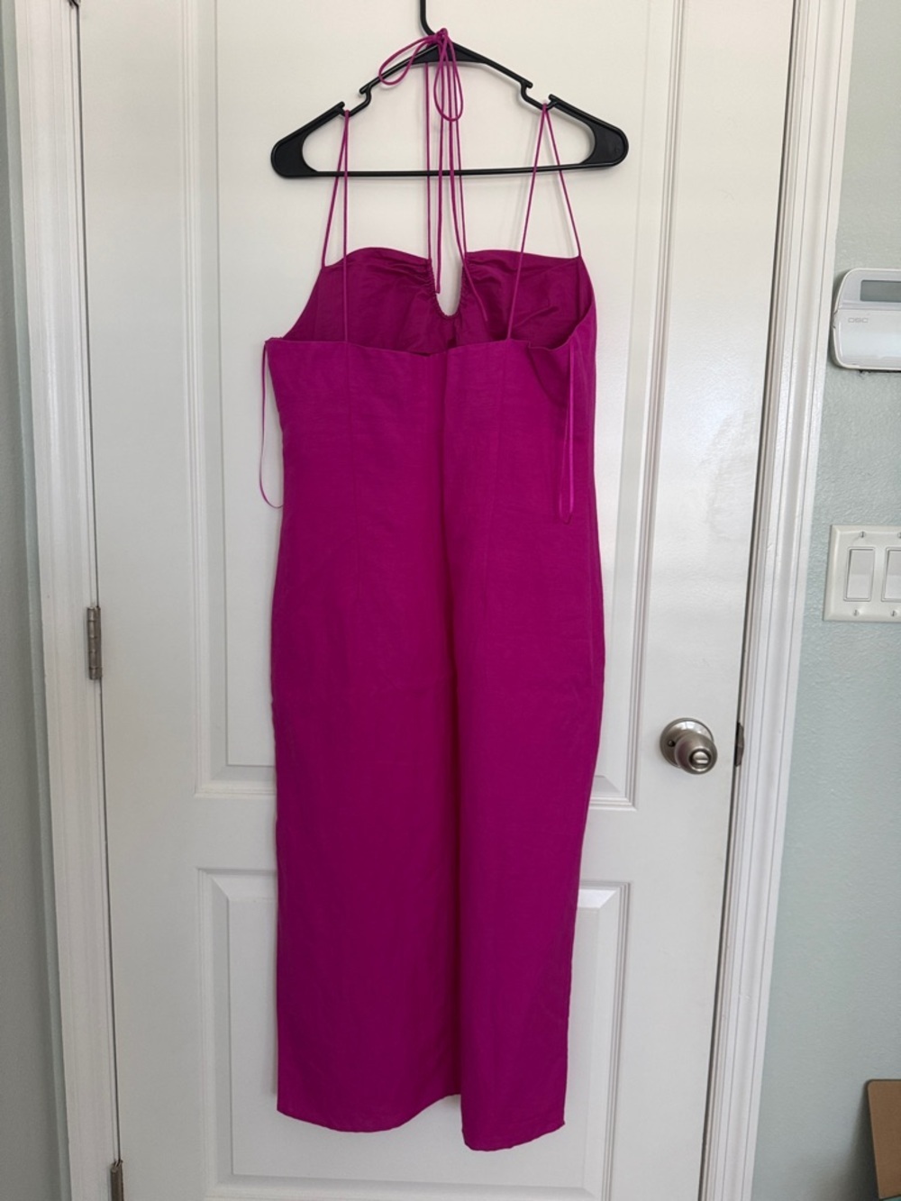 Massimo Dutti Fuchsia Pink Linen Blend Strappy Straps Midi Dress Slip Dress Sz M - Picture 9 of 16